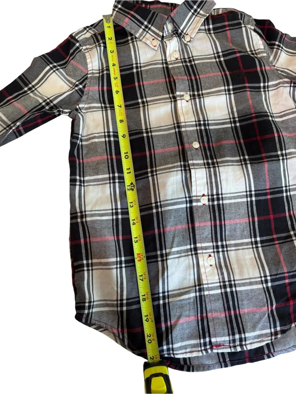CHAPS Boys Size 7 Plaid Button Down Shirt Black Gray Red Preppy